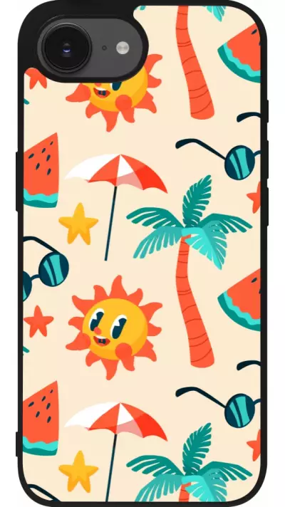 Coque iPhone 16e - Silicone rigide noir Summer 2025 Pattern soleil