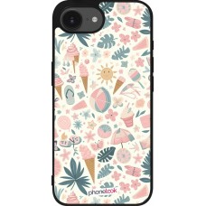Coque iPhone 17e / 16e - Silicone rigide noir Summer Pink Pattern
