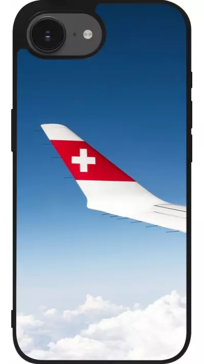 Coque iPhone 16e - Silicone rigide noir Fête Nationale Suisse Sky Swiss Flag