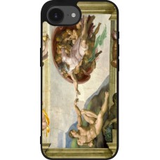 Coque iPhone 17e / 16e - Silicone rigide noir Tableau art - La Création d’Adam - Michel-Ange