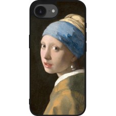 Coque iPhone 17e / 16e - Silicone rigide noir Tableau art - La Jeune fille à la perle - Johannes Vermeer
