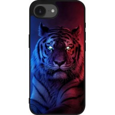 Coque iPhone 17e / 16e - Silicone rigide noir Tiger Blue Red