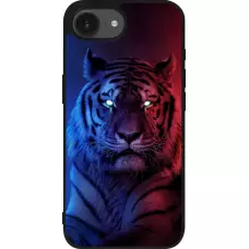 Coque iPhone 16e - Silicone rigide noir Tiger Blue Red