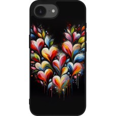 Coque iPhone 17e / 16e - Silicone rigide noir Valentine 2024 Coeur Noir Abstrait