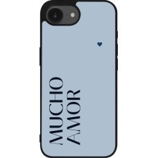 Coque iPhone 17e / 16e - Silicone rigide noir Valentine 2024 mucho amor azul