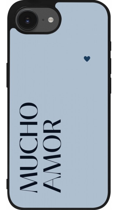 Coque iPhone 16e - Silicone rigide noir Valentine 2024 mucho amor azul