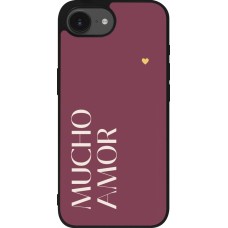 Coque iPhone 17e / 16e - Silicone rigide noir Valentine 2024 mucho amor rosado