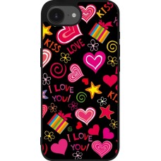 Coque iPhone 17e / 16e - Silicone rigide noir Valentine 2023 love symbols