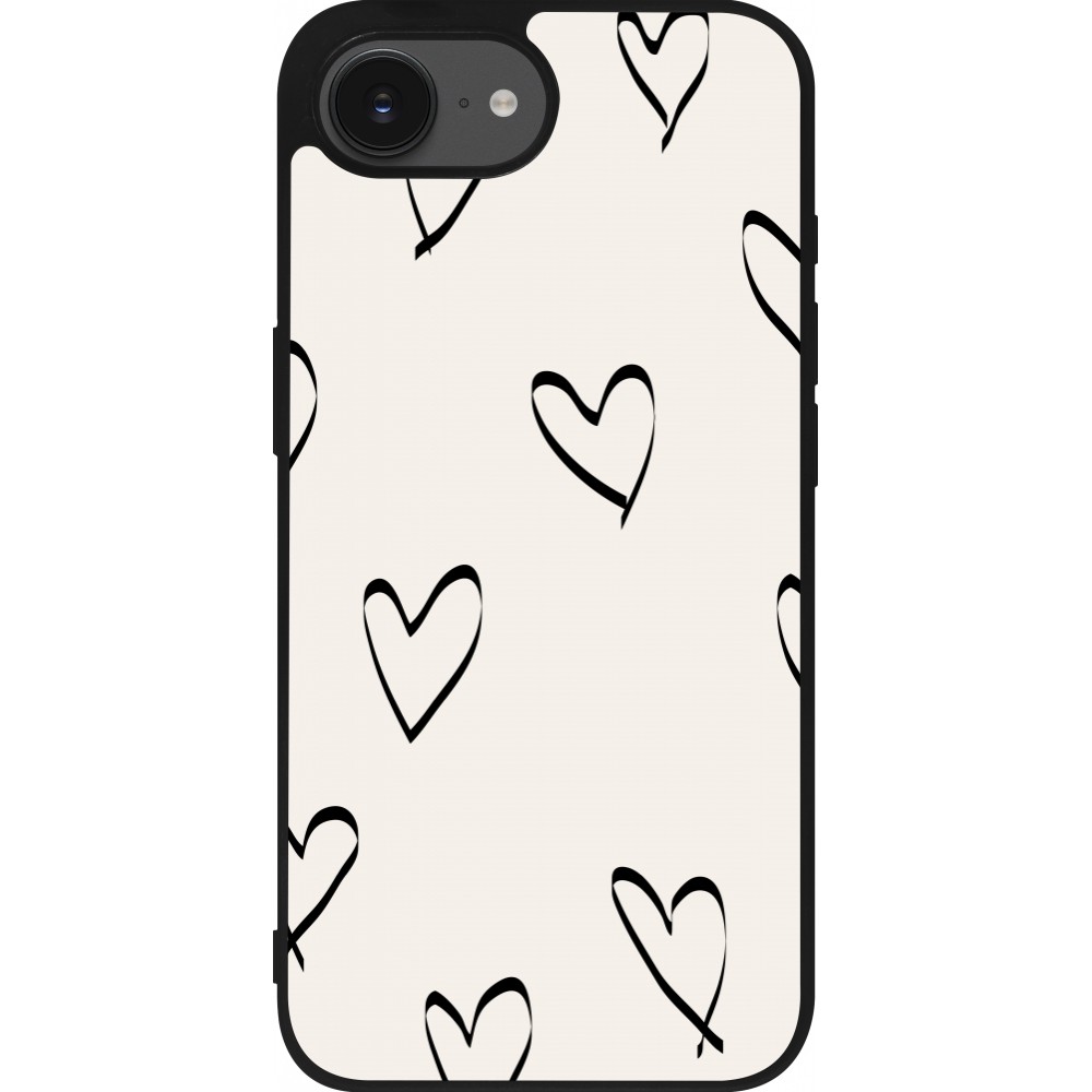 Coque iPhone 17e / 16e - Silicone rigide noir Valentine 2023 minimalist hearts