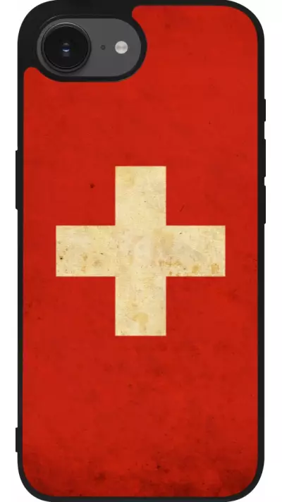 Coque iPhone 16e - Silicone rigide noir Vintage Flag SWISS