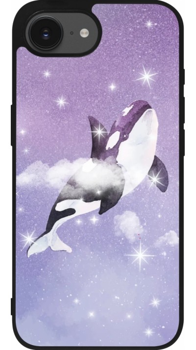 Coque iPhone 16e - Silicone rigide noir Whale in sparking stars