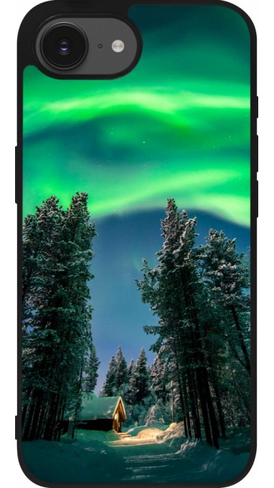 Coque iPhone 16e - Silicone rigide noir Winter 22 Northern Lights