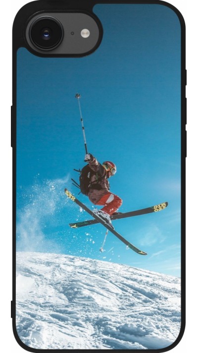 Coque iPhone 16e - Silicone rigide noir Winter 22 Ski Jump