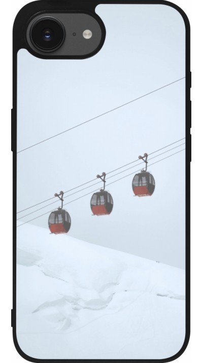 Coque iPhone 16e - Silicone rigide noir Winter 22 ski lift