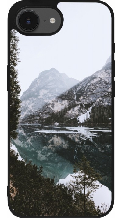 Coque iPhone 16e - Silicone rigide noir Winter 22 snowy mountain and lake