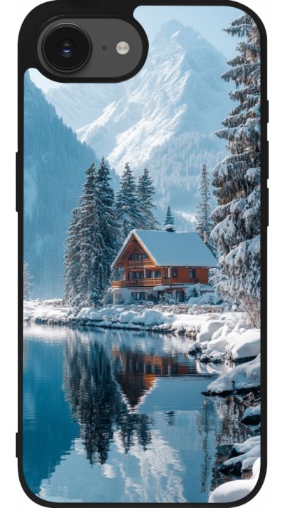 Coque iPhone 17e / 16e - Silicone rigide noir Winter 25 Winter house forest day