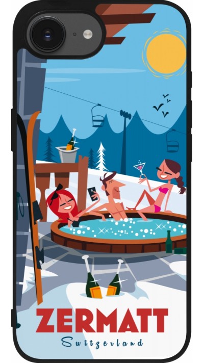 Coque iPhone 16e - Silicone rigide noir Zermatt Mountain Jacuzzi