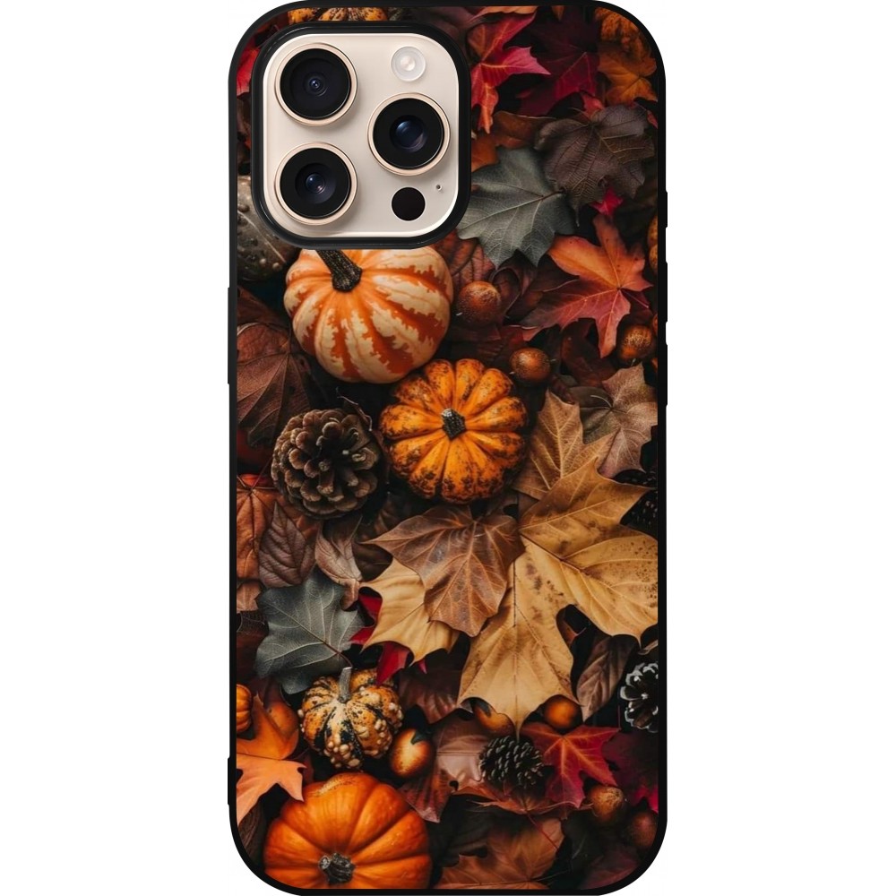 Coque iPhone 16 Pro Max - Silicone rigide noir Autumn 25 Pumpkin