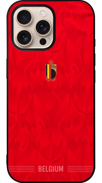 Coque iPhone 16 Pro Max - Silicone rigide noir Maillot de football Belgique 2026 personnalisable