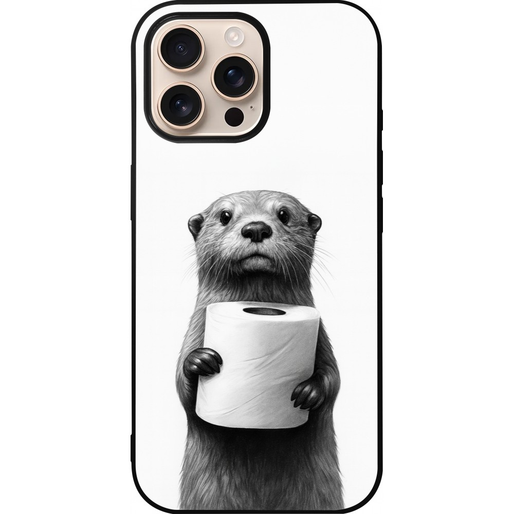 Coque iPhone 16 Pro Max - Silicone rigide noir Loutre papier de toilette