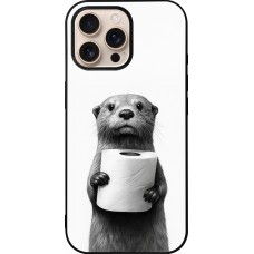 Coque iPhone 16 Pro Max - Silicone rigide noir Loutre papier de toilette