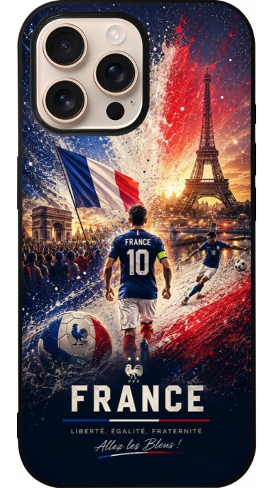 Coque iPhone 16 Pro Max - Silicone rigide noir Football France splash 2026