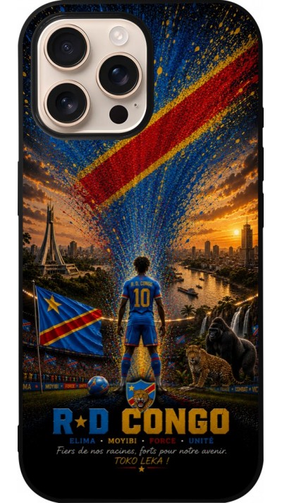 Coque iPhone 16 Pro Max - Silicone rigide noir Football République démocratique du Congo splash 2026