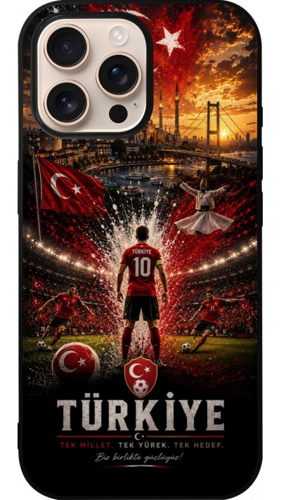 Coque iPhone 16 Pro Max - Silicone rigide noir Football Turquie splash 2026