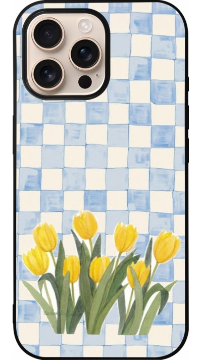 Coque iPhone 16 Pro Max - Silicone rigide noir Blue vichy tulips Spring 2026