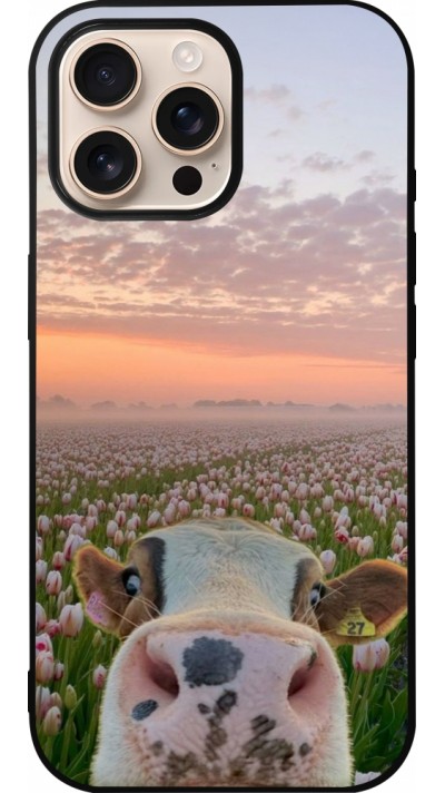 Coque iPhone 16 Pro Max - Silicone rigide noir Cow with tulips Spring 2026