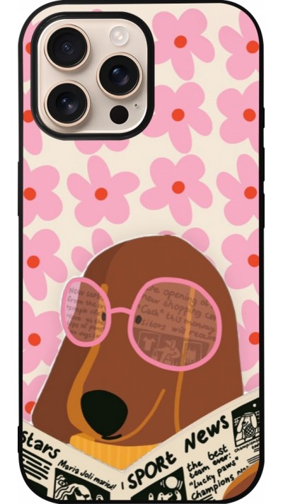 Coque iPhone 16 Pro Max - Silicone rigide noir Dog with newspaper Spring 2026