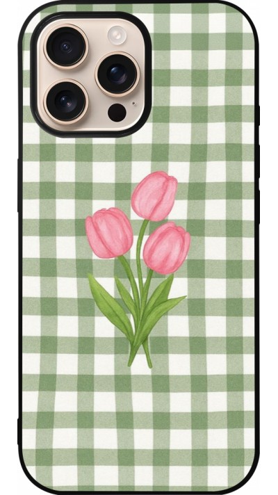 Coque iPhone 16 Pro Max - Silicone rigide noir Green vichy tulips Spring 2026
