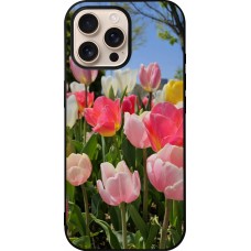 Coque iPhone 16 Pro Max - Silicone rigide noir Tulips Spring 2026