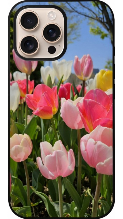Coque iPhone 16 Pro Max - Silicone rigide noir Tulips Spring 2026