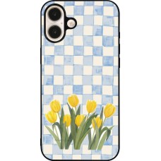 Coque iPhone 16 Plus - Silicone rigide noir Blue vichy tulips Spring 2026