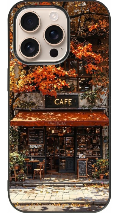 Coque iPhone 16 Pro - Silicone rigide noir Autumn 25 Coffee shop