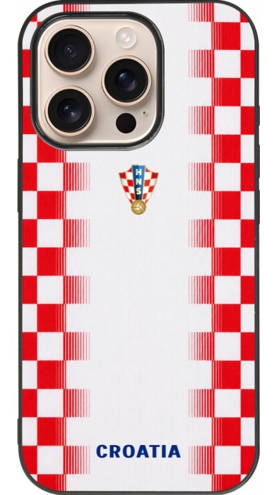 Coque iPhone 16 Pro - Silicone rigide noir Maillot de football Croatie 2026 personnalisable