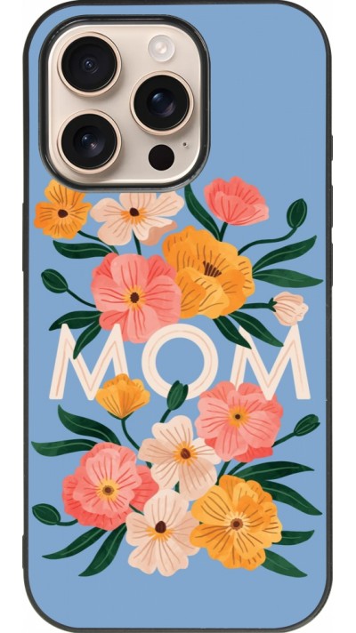 iPhone 16 Pro Case Hülle - Silikon schwarz Mom 2026 Flowers