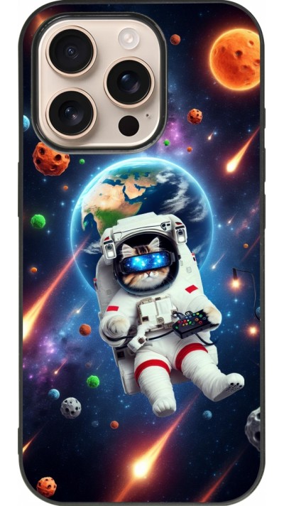 Coque iPhone 16 Pro - Silicone rigide noir VR SpaceCat Odyssey
