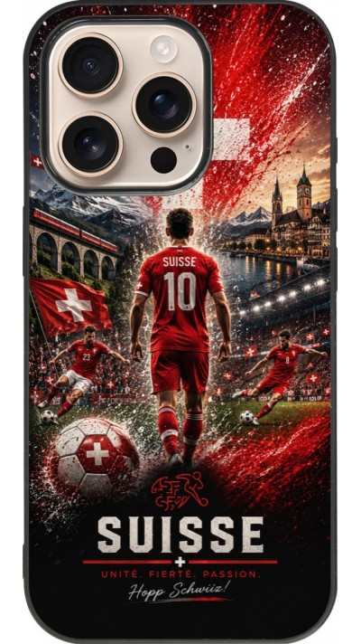 iPhone 16 Pro Case Hülle - Silikon schwarz Fussball Suisse splash 2026