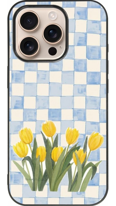 iPhone 16 Pro Case Hülle - Silikon schwarz Blue vichy tulips Spring 2026