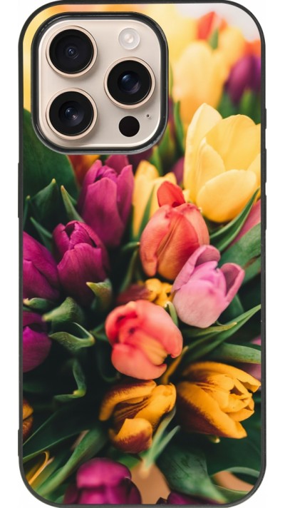 iPhone 16 Pro Case Hülle - Silikon schwarz Bouquet of tulips Spring 2026