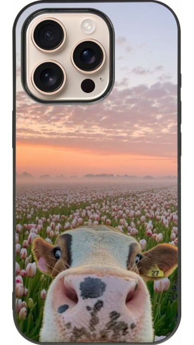 iPhone 16 Pro Case Hülle - Silikon schwarz Cow with tulips Spring 2026