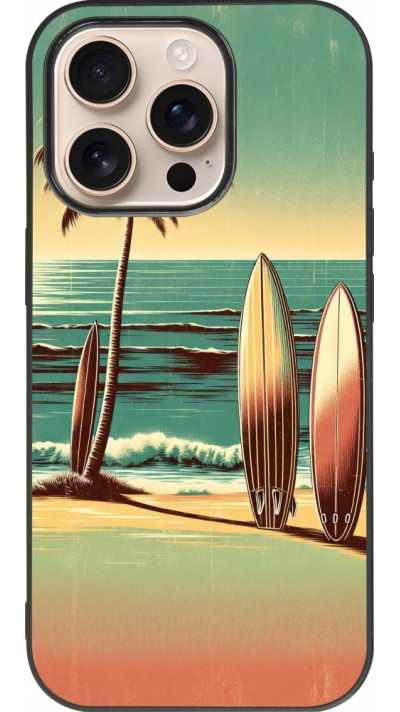 Coque iPhone 16 Pro - Silicone rigide noir Surf Paradise