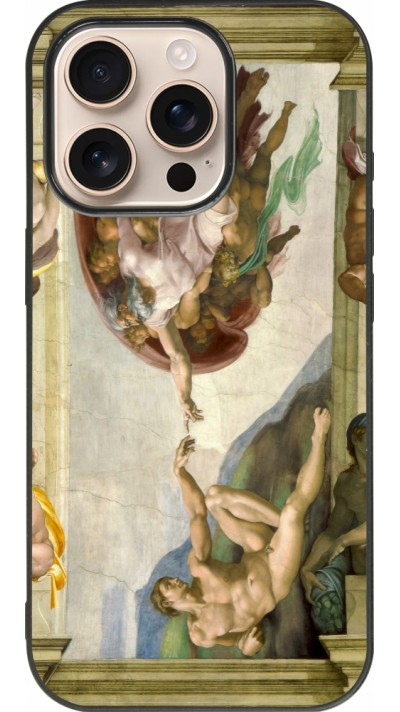 Coque iPhone 16 Pro - Silicone rigide noir Tableau art - La Création d’Adam - Michel-Ange