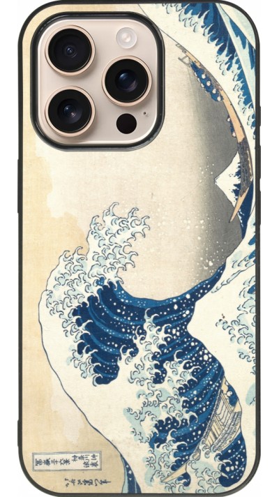 Coque iPhone 16 Pro - Silicone rigide noir Tableau art - La Grande Vague de Kanagawa - Hokusai