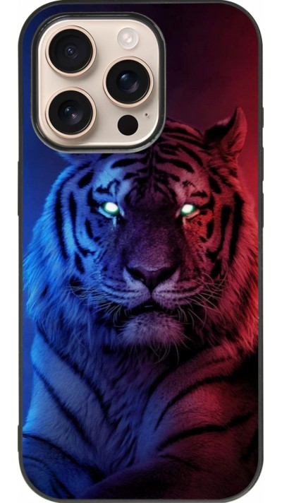 Coque iPhone 16 Pro - Silicone rigide noir Tiger Blue Red