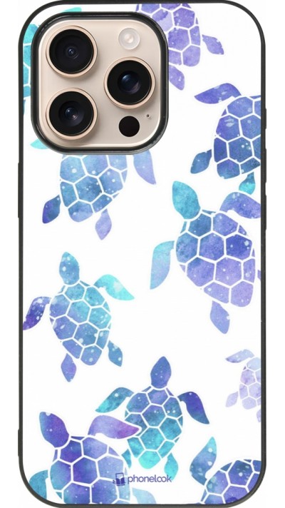 Coque iPhone 16 Pro - Silicone rigide noir Turtles pattern watercolor