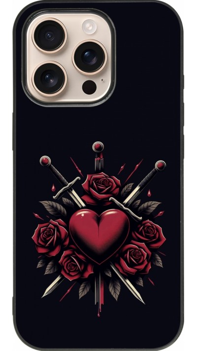 Coque iPhone 16 Pro - Silicone rigide noir Valentine 2024 gothic love