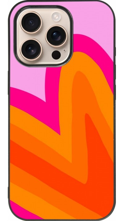 Coque iPhone 16 Pro - Silicone rigide noir Valentine 2024 heart gradient